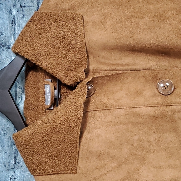 Jessica London | Caramel Brown Faux Suede Boho Prairiecore Overcoat Jacket - Picture 3 of 10